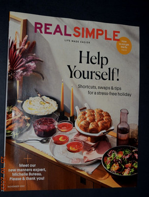 REAL SIMPLE MAGAZINE: ''HELP YOURSELF - HOLIDAY SHORT,'' Nov 2022, 136 Pages, New