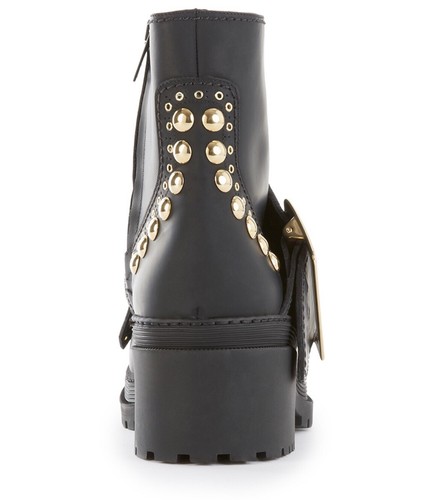 Pre-owned Burberry Whitchester Black Leather Fringe Gold Studded Belted Boots 40.5/10.5 Us