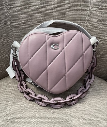 Coach Heart Crossbody With Quilting in Faded Purple New with