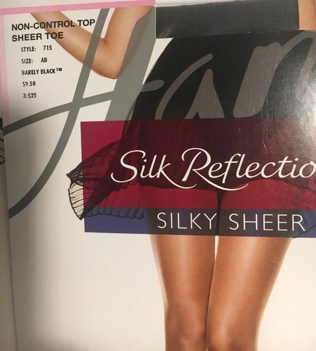 NEW 2 Hanes SILK REFLECTIONS Silky Sheer Non-Control Top SIZE AB Pantyhose Black
