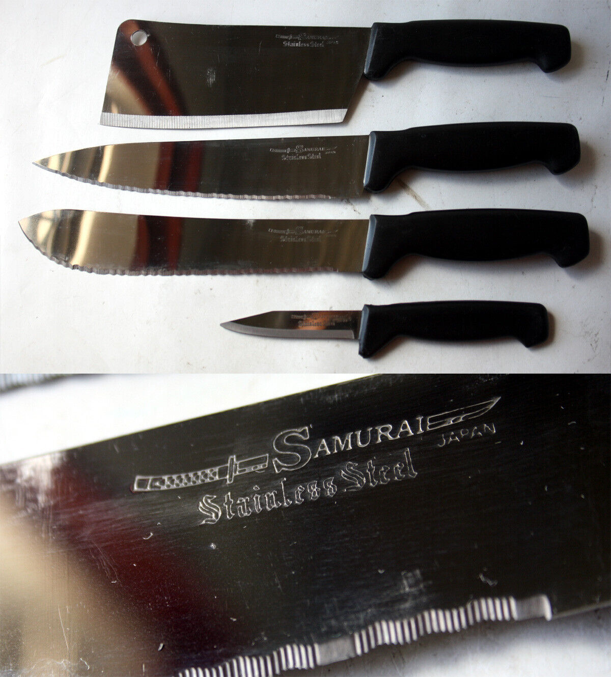 4X VINTAGE 90'S SAMURAI KITCHEN KNIFE SET STAINLESS STEEL 4X VINTAGE 90'S SAMURAI KITCHEN KNIFE SET STAINLESS STEEL