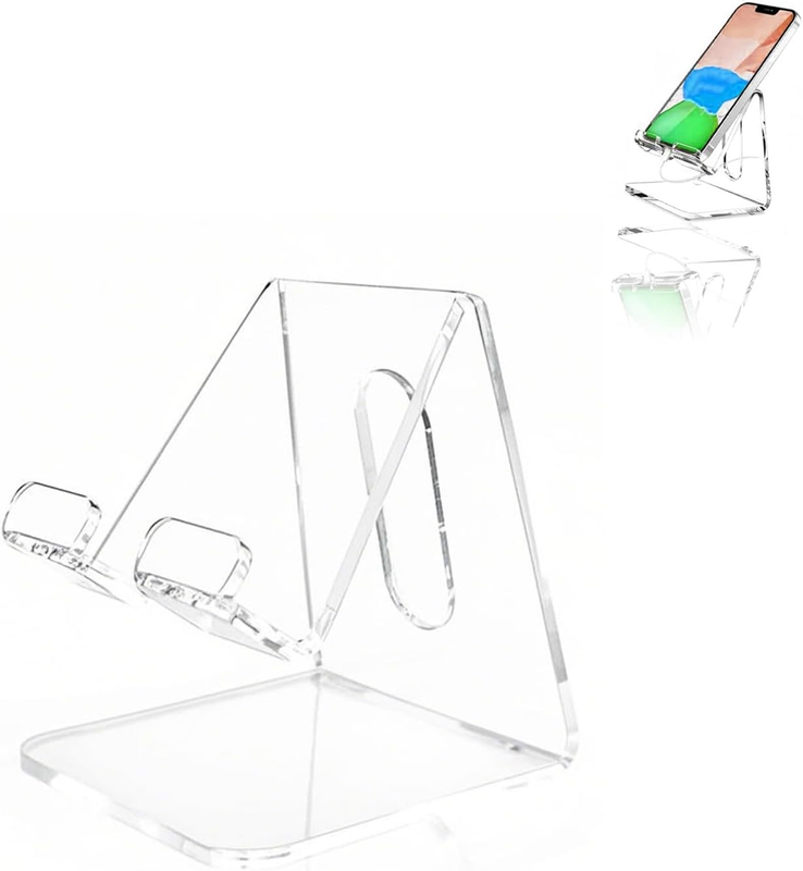 Acrylic Phone Stand - Crystal Clear Cell Phone Desk Holder for Phone & Tablets -