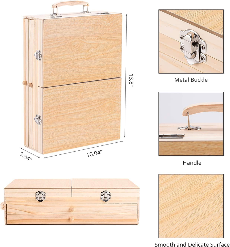 Deluxe Wooden Art Set with 3 Drawing Pads Crafts Painting Kit in Portable Case