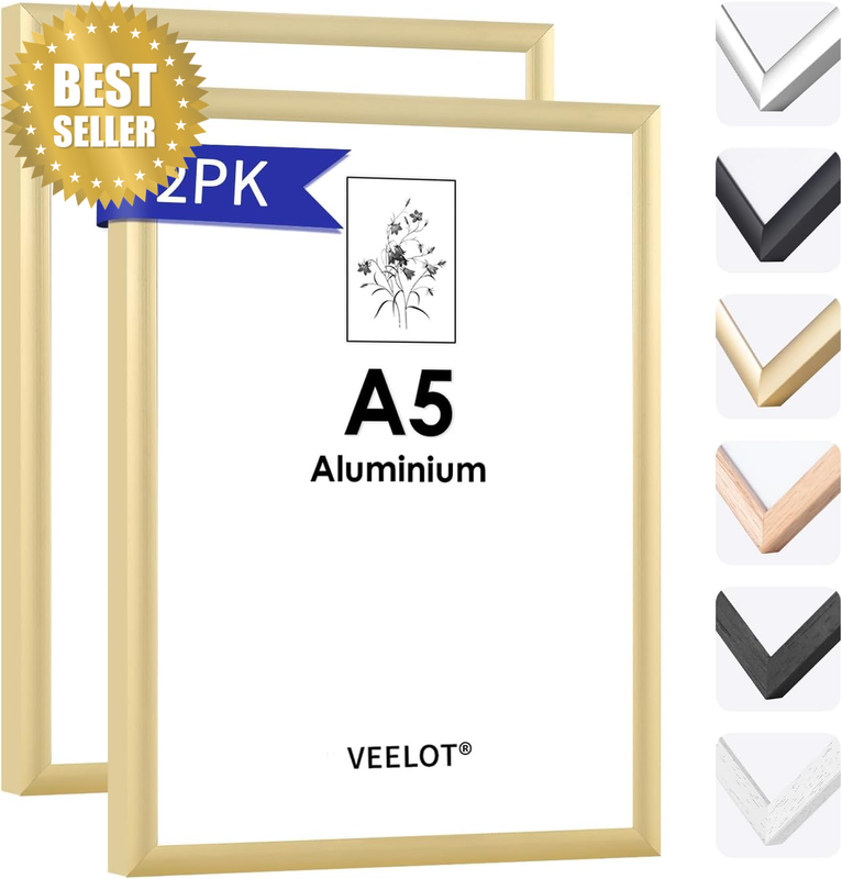 A5 Picture Frame Set of 2 - Displays A5 Frame, Premium Aluminum Photo Frames for