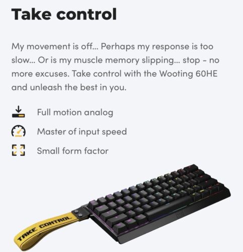 Wooting 60HE+ 60% RGB Analog Input Gaming Keyboard Black WK3 Wooting 60HE+ 60% RGB Analog Input Gaming Keyboard Black WK3