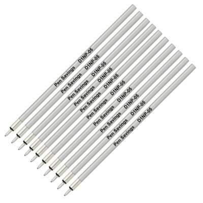 10 Pack D1 Mini Ballpoint Pen Refills, Needle Point Extra Fine Tips, .5mm
