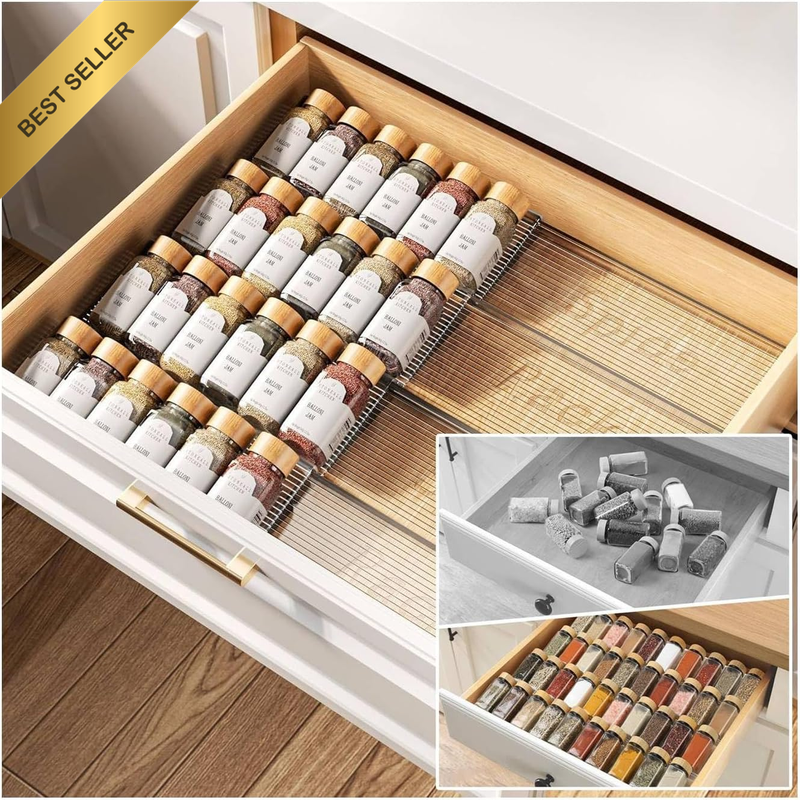 8-Tier Spice Rack Drawer Organizer, 4 Pack, Clear Acrylic, Expandable 28-56cm