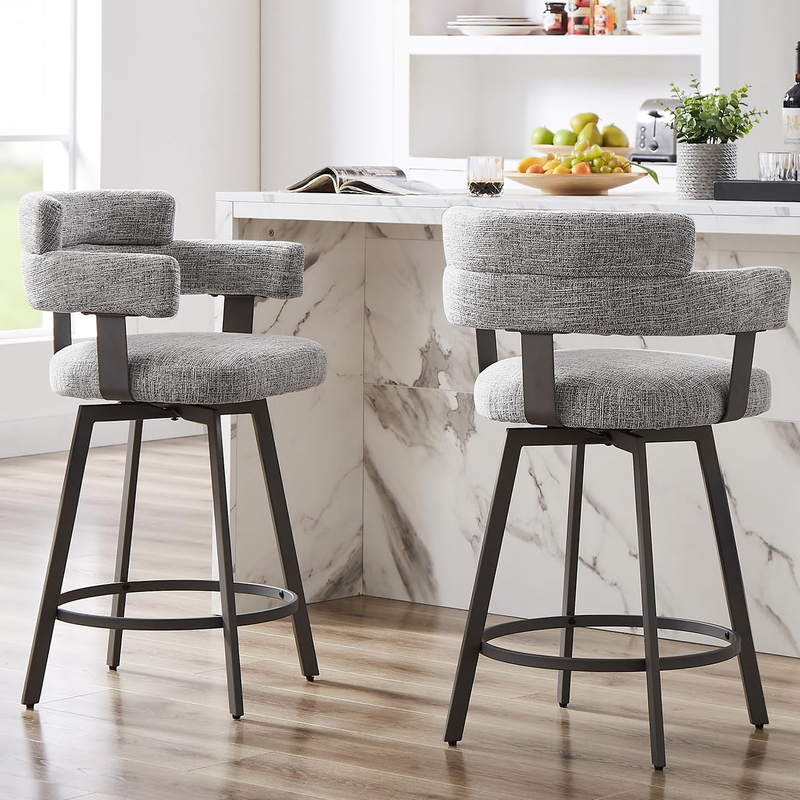 Swivel Counter Height Bar Stools Set of 2 with Padded Back, Grey