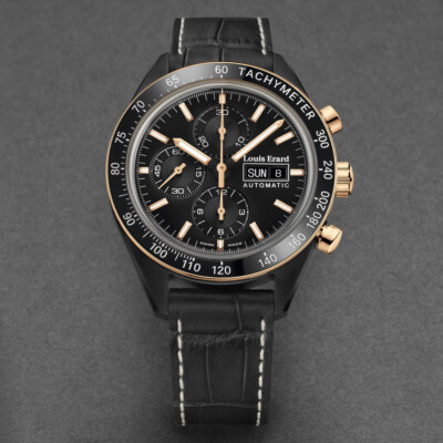 Pre-owned Louis Erard Louiserard Sportive, M, Strp, Blk Chrno-d,s/s Blk Gld-b,m A
