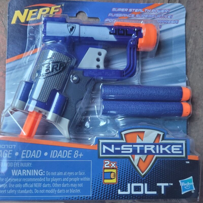 New! NERF N-STRIKE JOLT Blaster Toy Gun w/ 2 Elite Darts & Cocking Handle, Blue