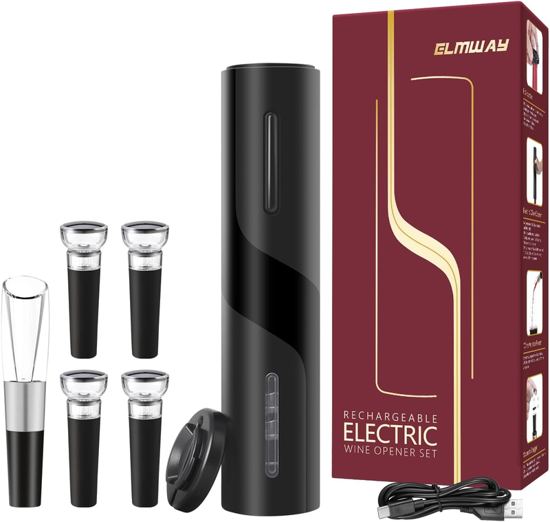 Electric Wine Bottle Opener Kit w/ Foil Cutter, Aerator & 4 Va...
