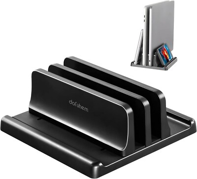 Vertical Laptop Stand Holder Adjustable Dual Slot Tablet iPad MacBook Black