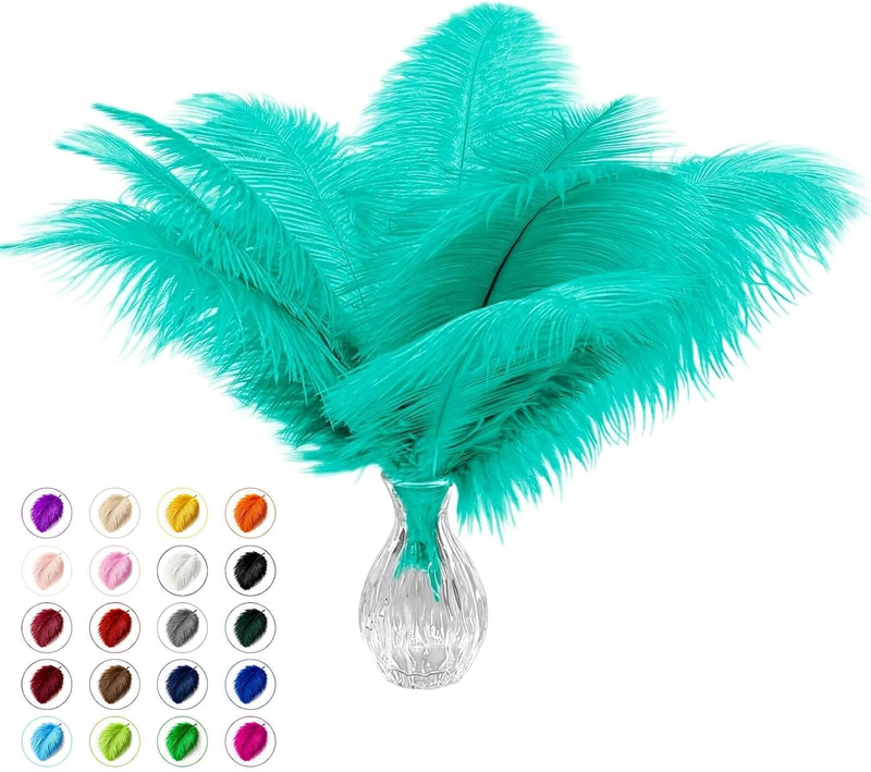 Piokio 20 Pcs Mint Green Ostrich Feathers Plumes 12-14 Inch(30-35 Cm) Bulk for W