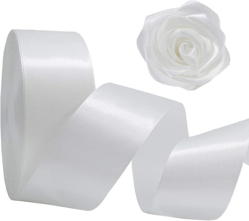 White Ribbon 1-1/2 Inch Satin Ribbon Single Face Fabric Ribbon for Gift Wrapping