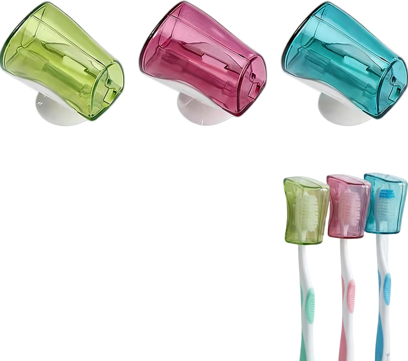 Versatile 3-Piece Toothbrush Holder Set with Suction Cups and Hygienic Cover Cas