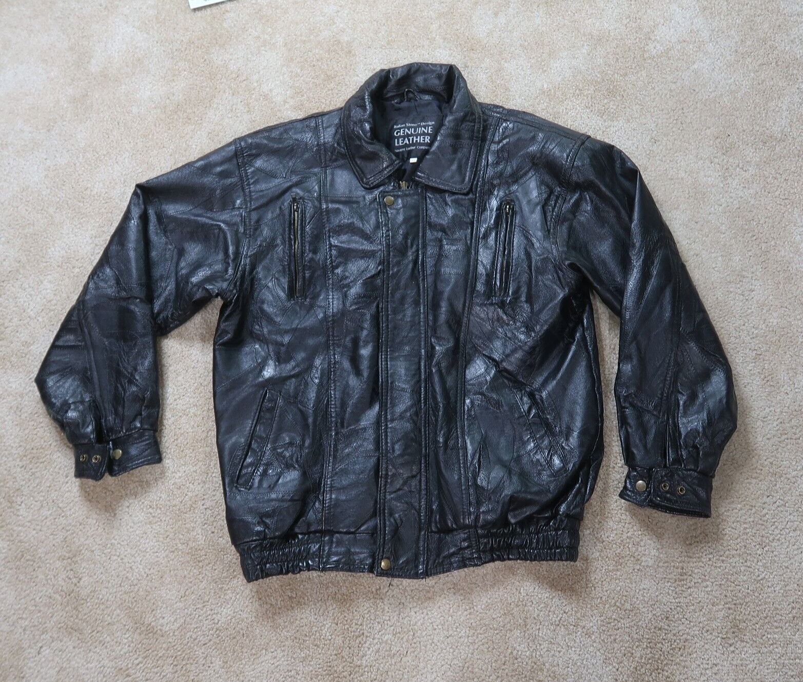 Italian Stone Design Leather Coat Patchwork Jacket Men's XL Italian Stone Design Leather Coat Patchwork Jacket Men's XL