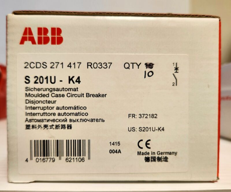 ABB S 201U-K4 Circuit Breaker 1P 4A 240VAC (Lot of 10)