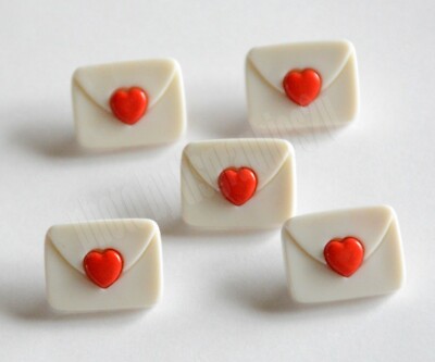 5 Love Letter Shank Back Button Embellishment / Valentine ~ Heart Theme
