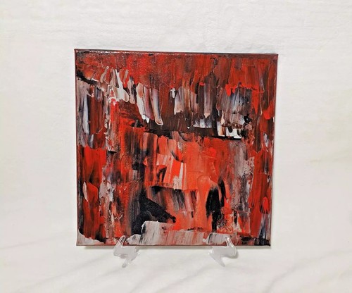 Epid Modern Red Original Abstract (See Video) Acrylic Painting Canvas 12x12