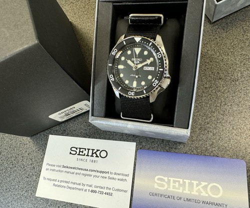 Pre-owned Seiko 5 Sport Mens Srpd89 Black Dial Automatic Nylon Band Watch With Tag