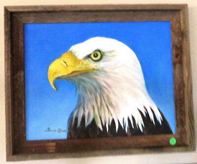 Original Oil Painting of American Bald Eagle in Barnwood Frame - 14 x 16'' Canvas
