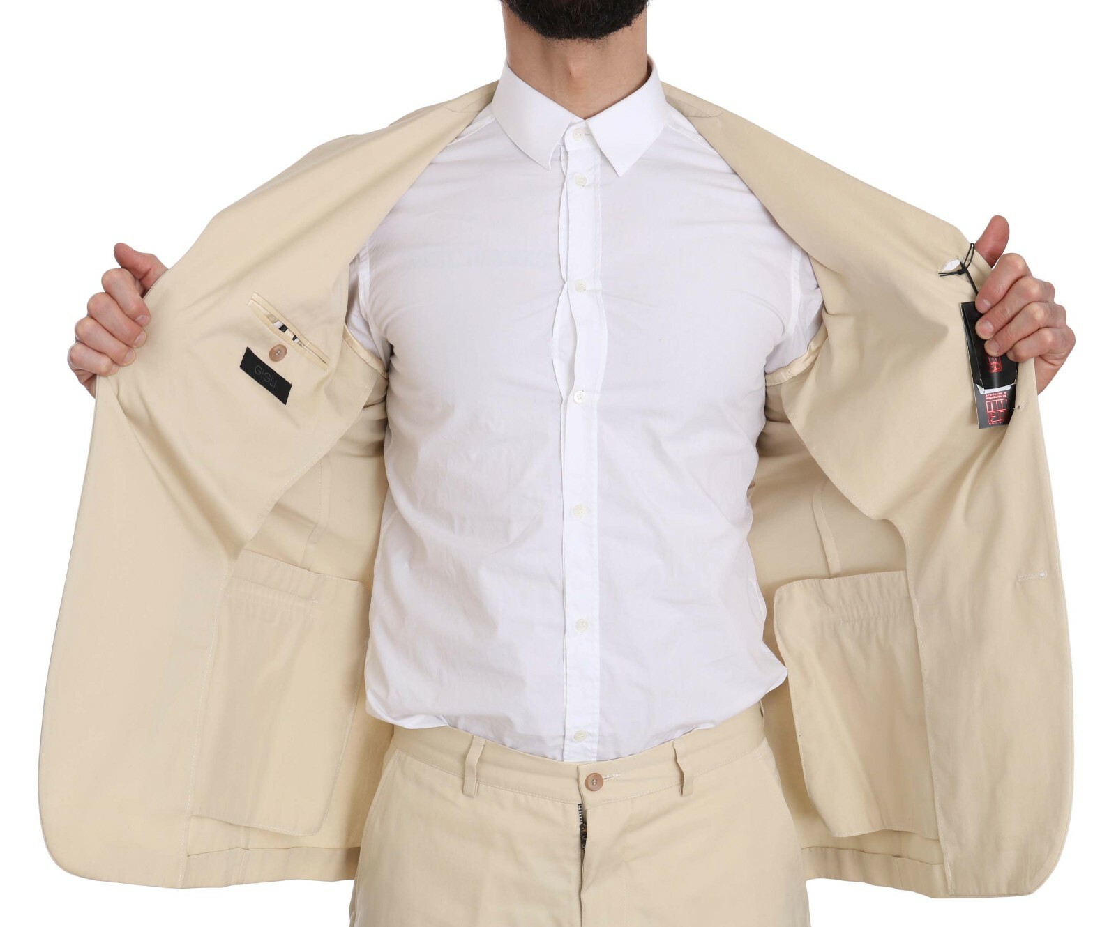 Pre-owned Romeo Gigli Suit Two Piece 3 Button Beige Cotton Solid Eu46 /us36/ S Rrp $600