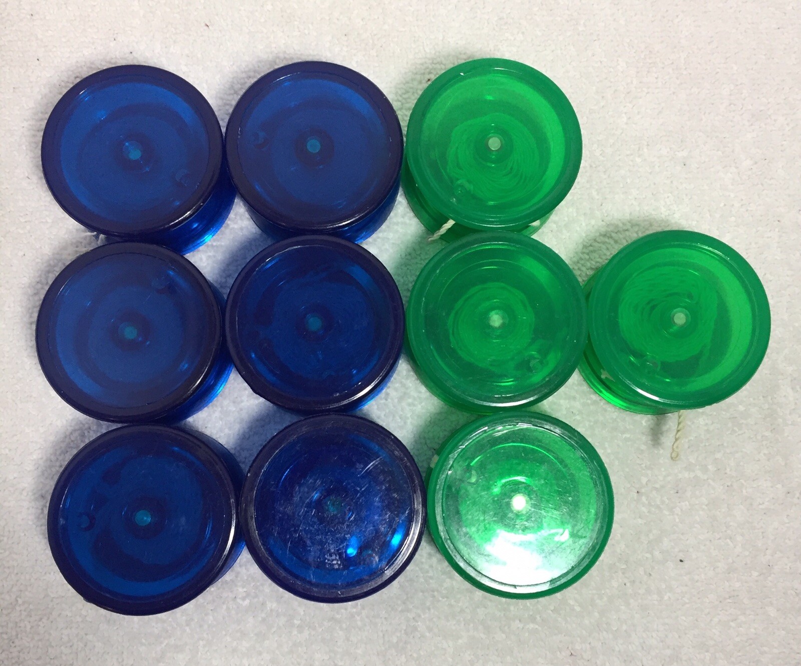 Large Lot of 10 Vintage Yoyos, Original Duncan Butterfly, 6 Blue and 4 Green