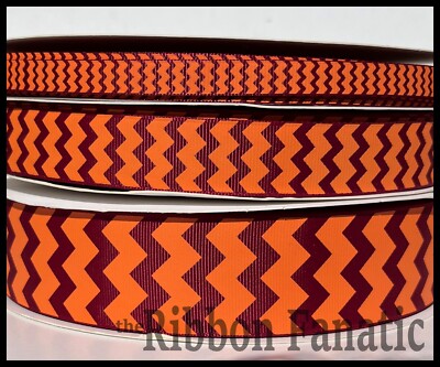 3 yds 3/8'' or 7/8'' or 1.5'' Maroon & Orange Virginia Chevron Grosgrain Ribbon