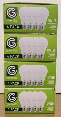 Greenlite 100W Equvalent LED 14W Non-Dimmable A19 House Hold Bulb - 16 Bulbs