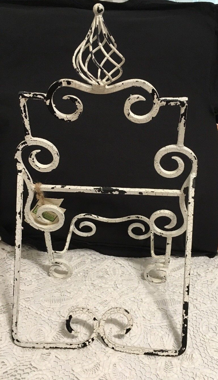 Decorative Cast Iron Cook Book Stand Art Holder Easel Chippy White Finish