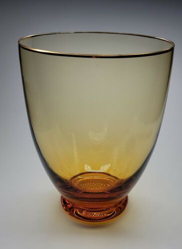 Beautiful Amber Glass Vase With Gold Rim XL Wide 8.75x6.5