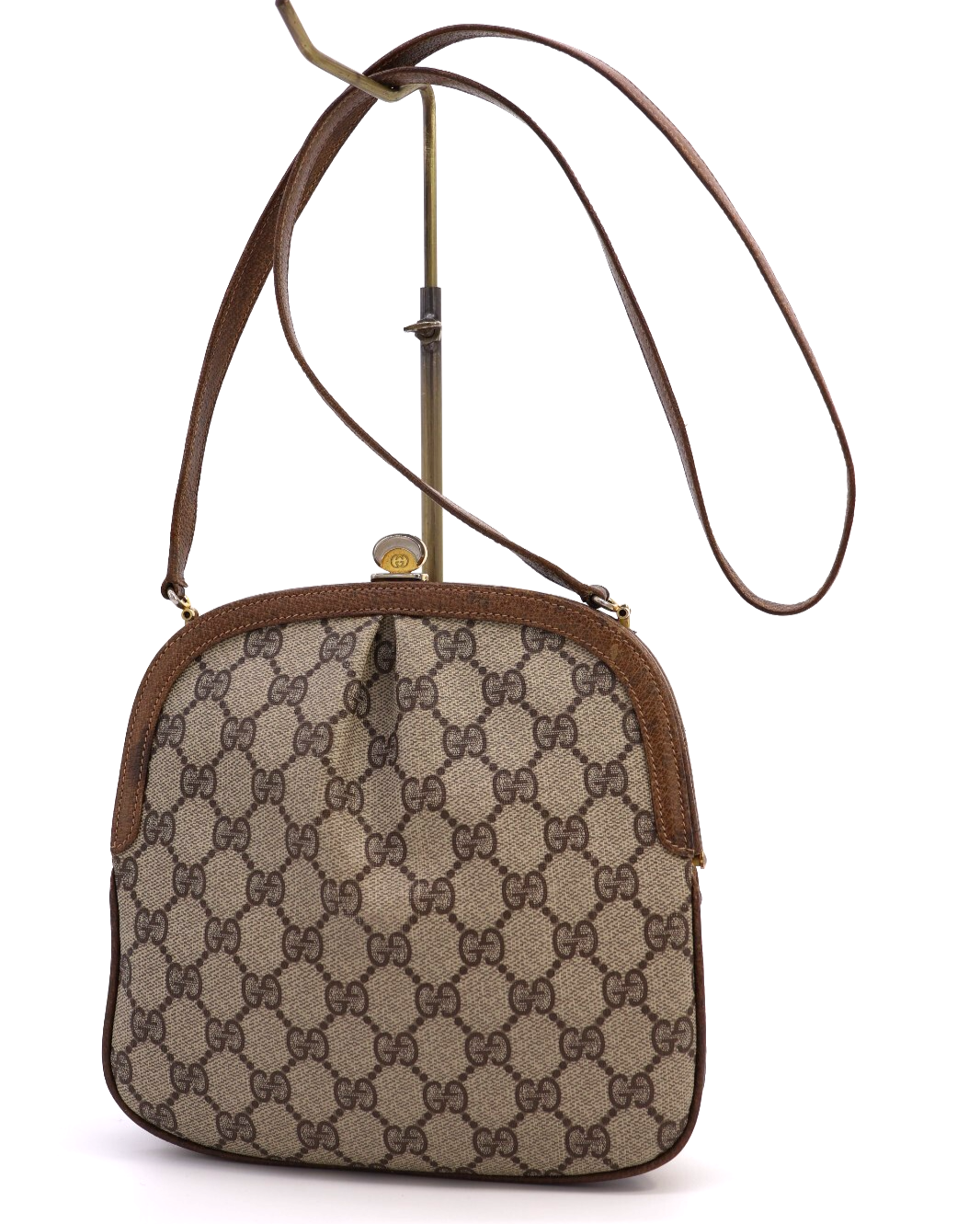 Gucci Vintage Bag Kiss Lock Shoulder Bag Pochette GG Supreme