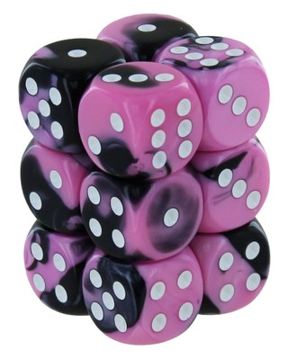 Кубик для игры в шахматы Chessex Gemini Черно-розовый/белый 16 мм (12)