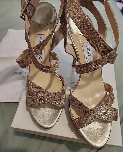 Jimmy Choo Vamp Gold Glitter Sandals Size 42 With Box | eBay