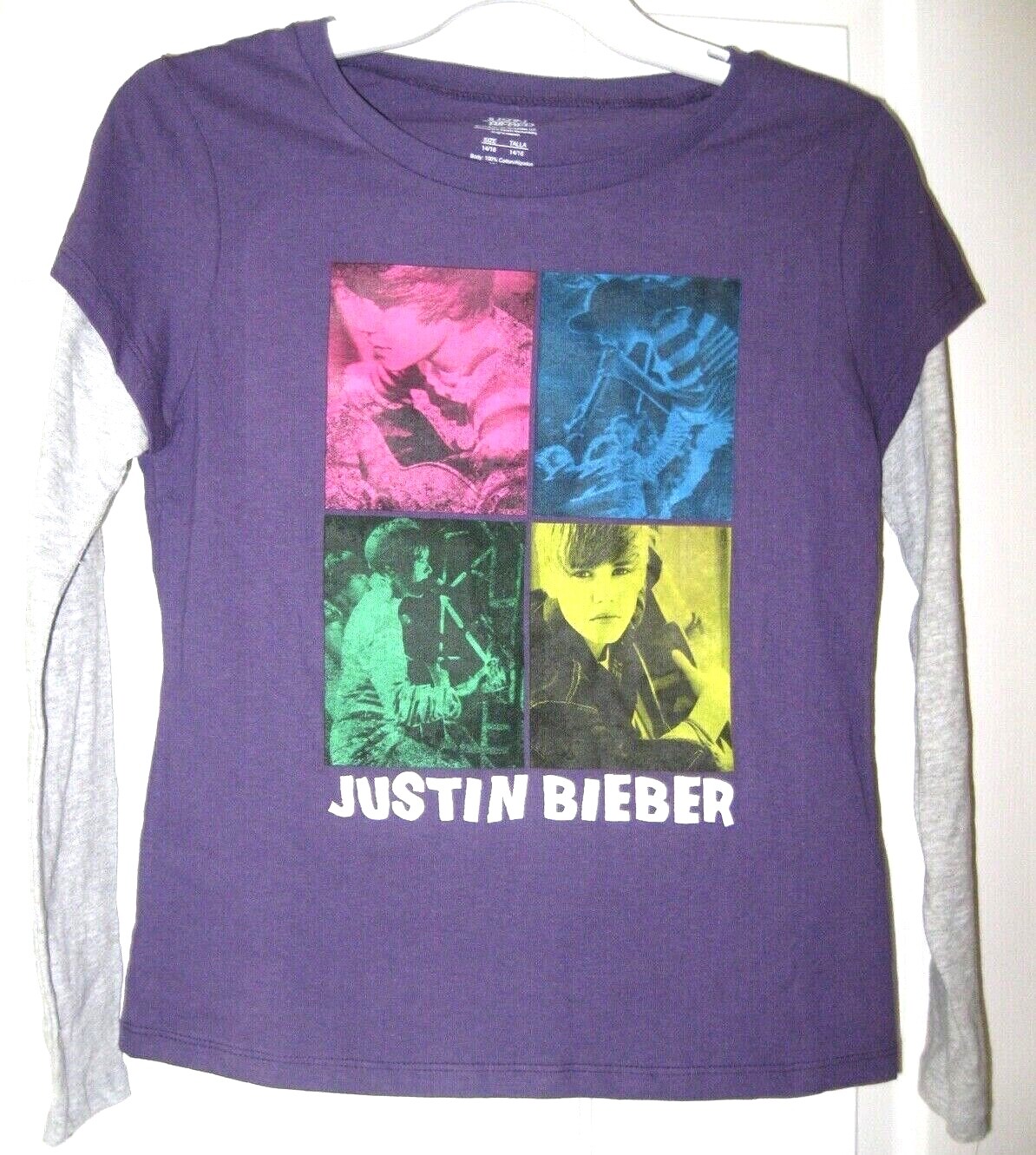 NWT GIRLS PURPLE & GRAY JUSTIN BIEBER LAYERED TOP SIZE 14/16