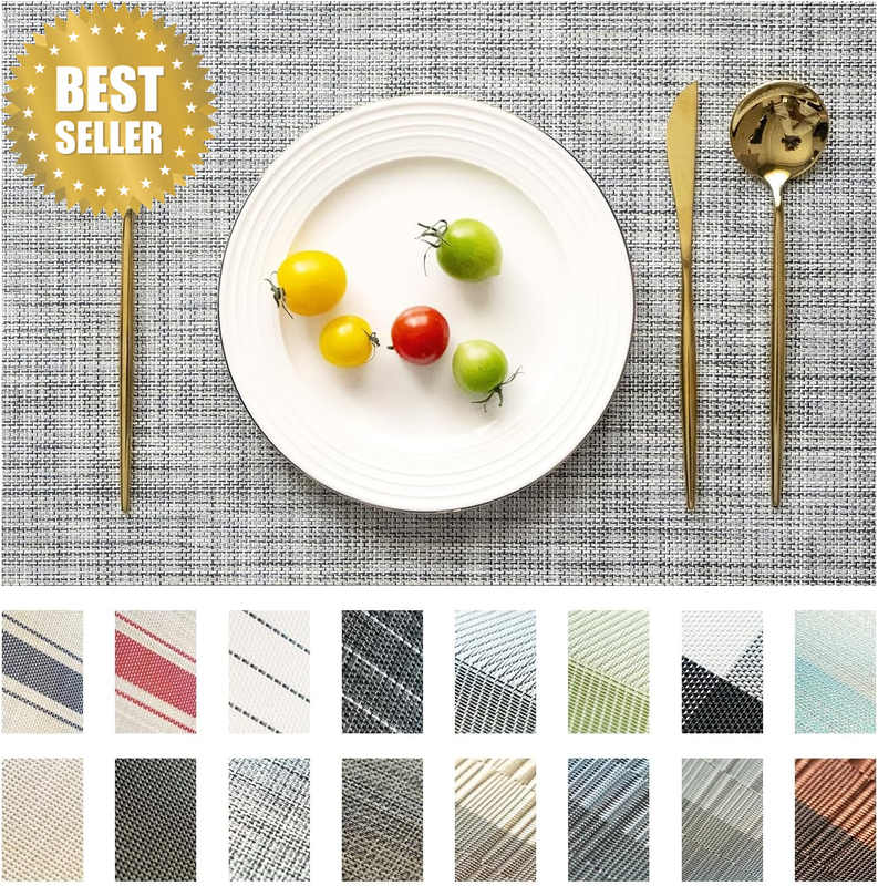 Placemats Set of 8, Woven Vinyl Place Mats for Kitchen and Dining Table, Washabl