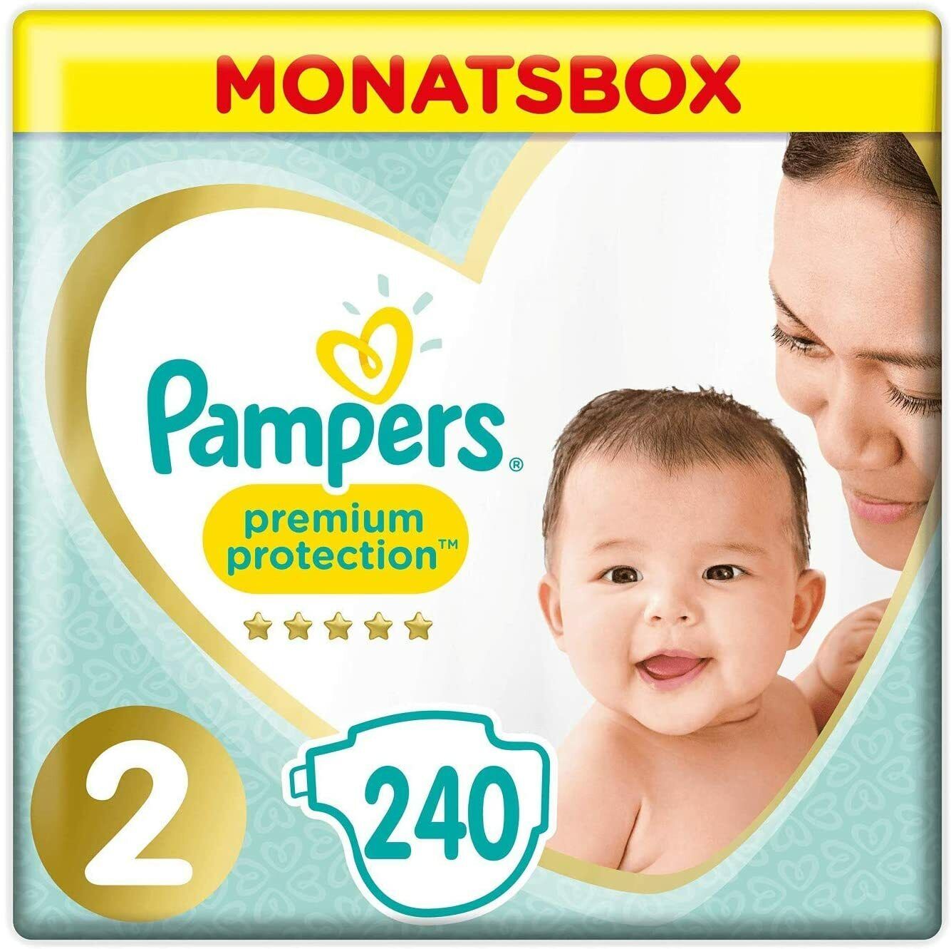 Pampers Premium Protection Windeln, Gr. 2, 4kg-8kg, Monatsbox (1 x 240 Windeln)