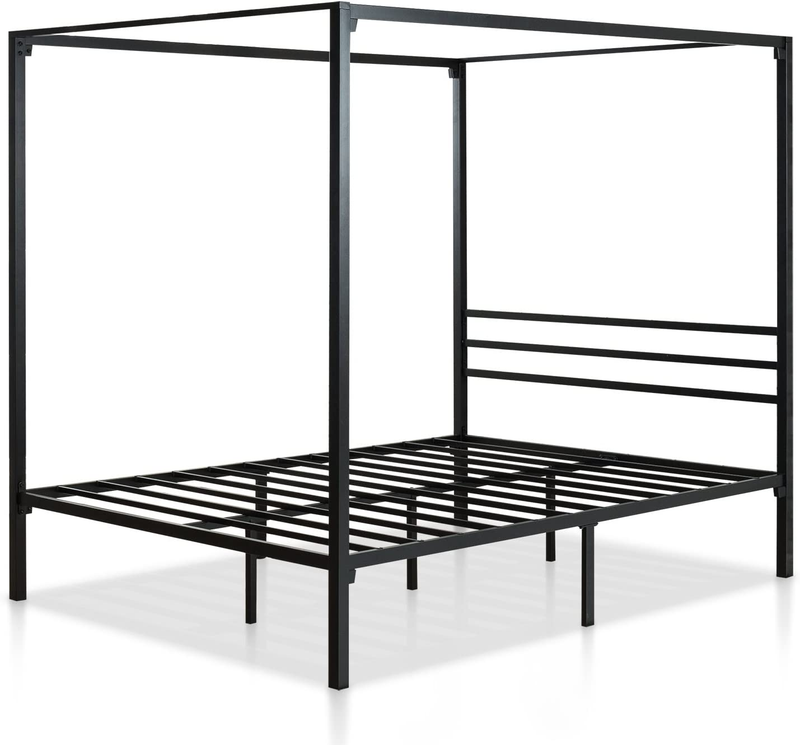 Patricia Black Metal Canopy Platform Bed Frame, Mattress Foundation with Steel S