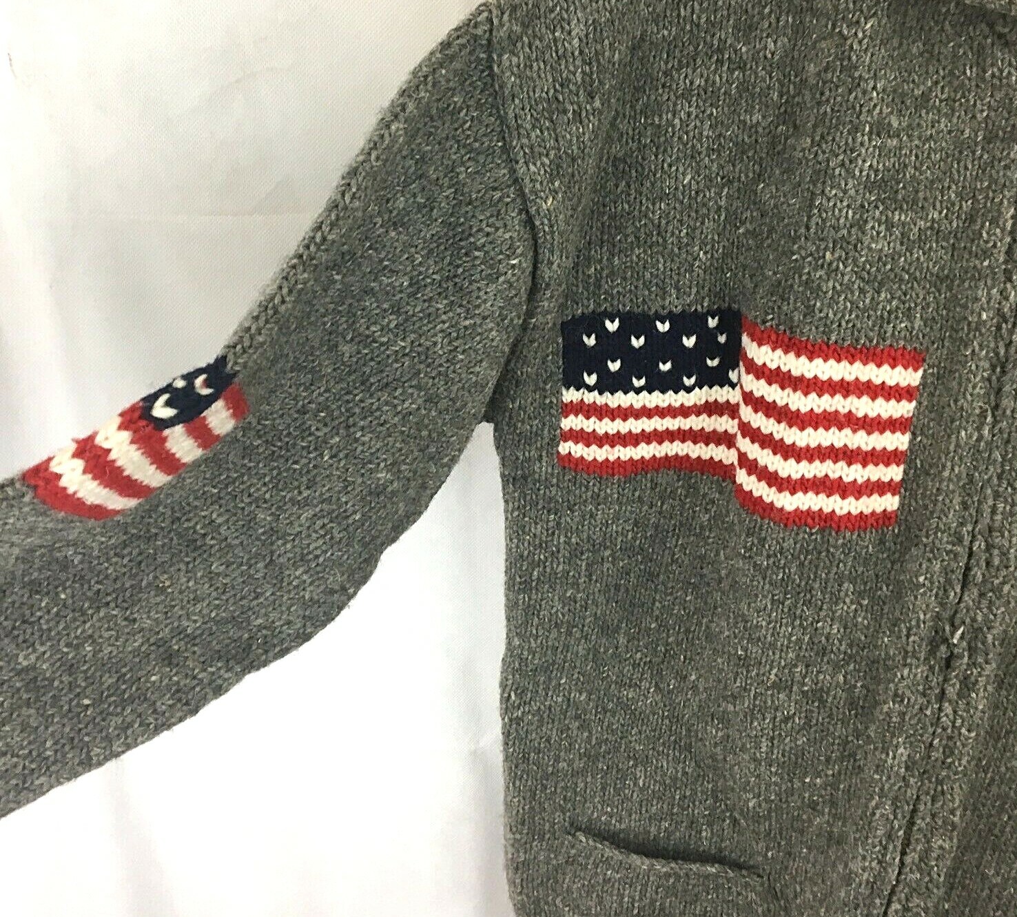 100% Wool Knit Patriotic American flag sweater made in Ecuador Full Zip Large