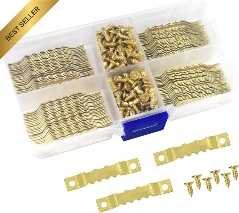 100 Pack Small Metal Sawtooth Picture Hangers with 200 Screws for Hanging Decor