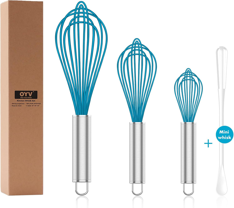 Silicone Whisk,Heat Resistant 480°F Whisks for Cooking Non Scratch,Stainless Ste