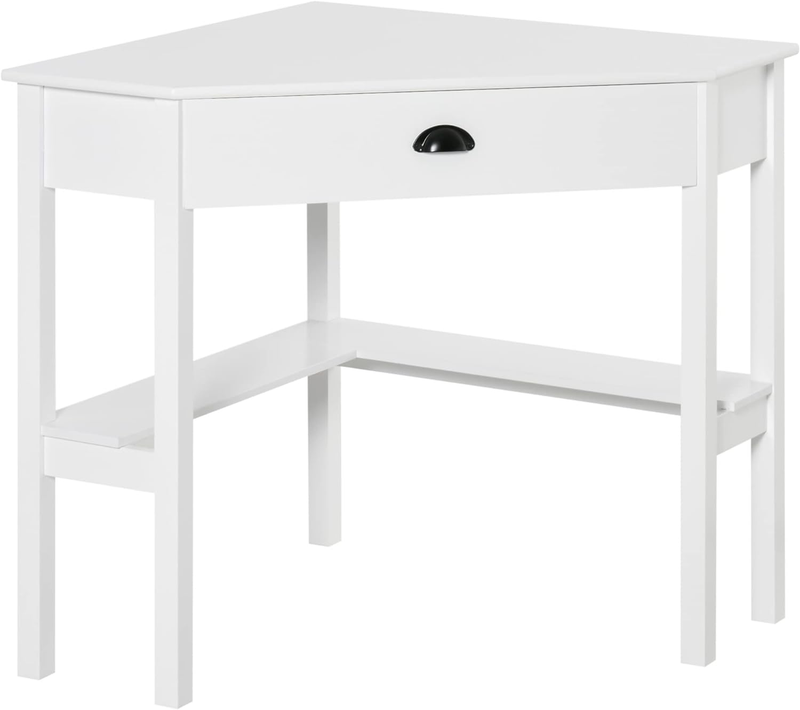 Corner Desk, Triangle Computer Desk with Drawer and Storage Shelves for Small Sp