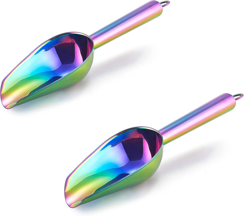Mini Ice Scoop Set of 2,  3 Ounce Rainbow Stainless Steel Scoops for Candy/Flour