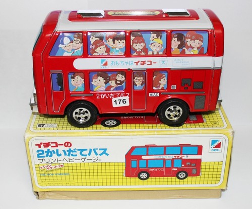 Vintage Made in Japan Ichiko Double Decker Bus Tin Friction Vintage Made in Japan Ichiko Double Decker Bus Tin Friction