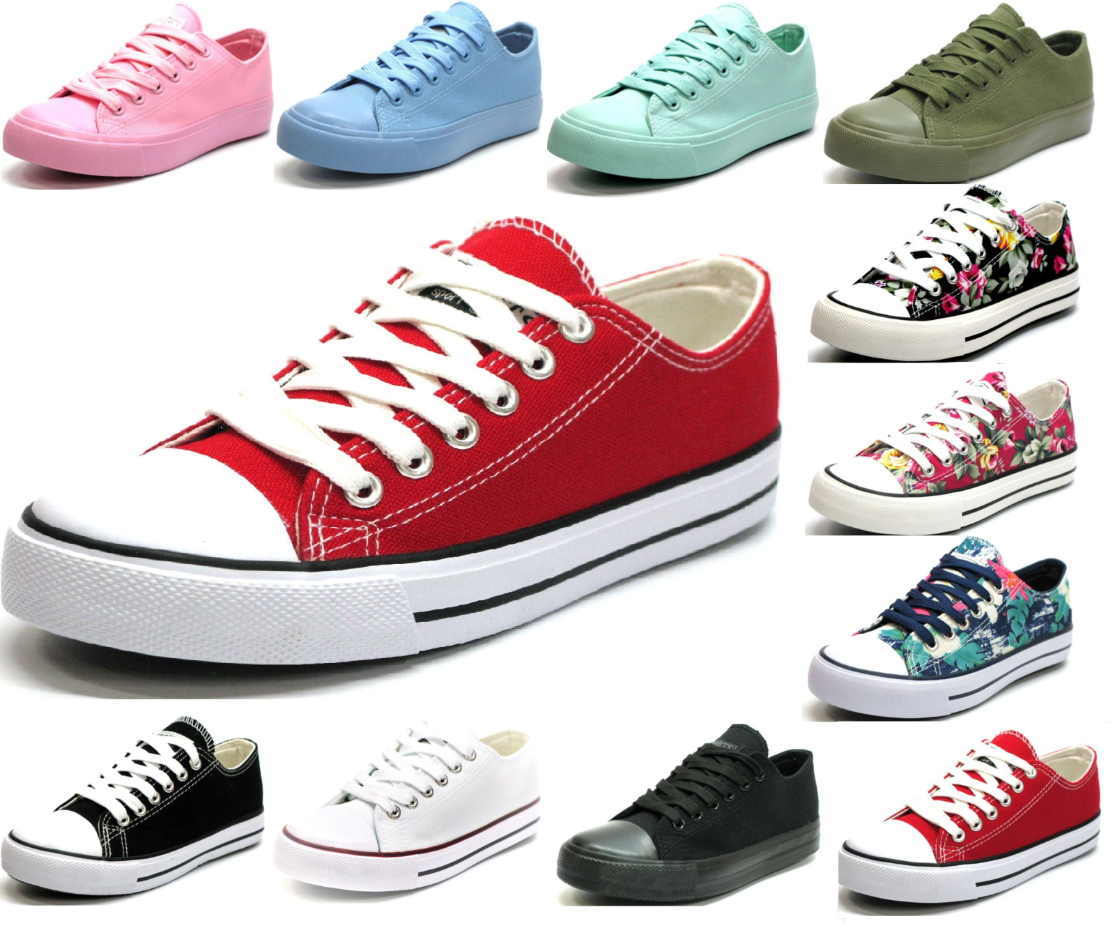 New Womens Girls Classic Lace Up Canvas Shoes Casual Comfort Sneakers ...