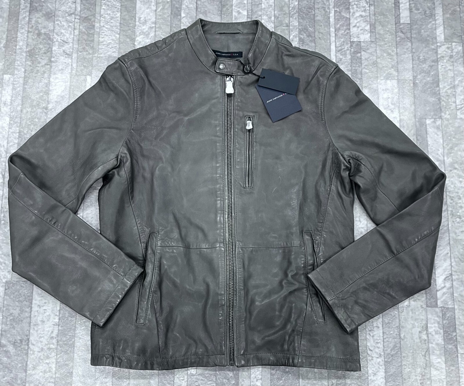 Pre-owned John Varvatos $ 698  Men's Kris Racer Jacket In Light Grey Size: Small In Gray