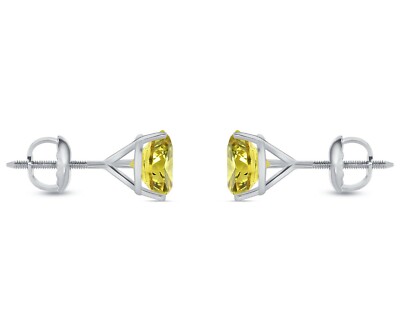 Pre-owned Shine Brite With A Diamond 2 Ct Round Canary Earrings Studs Solid Real 18k White Gold Screw Back Martini