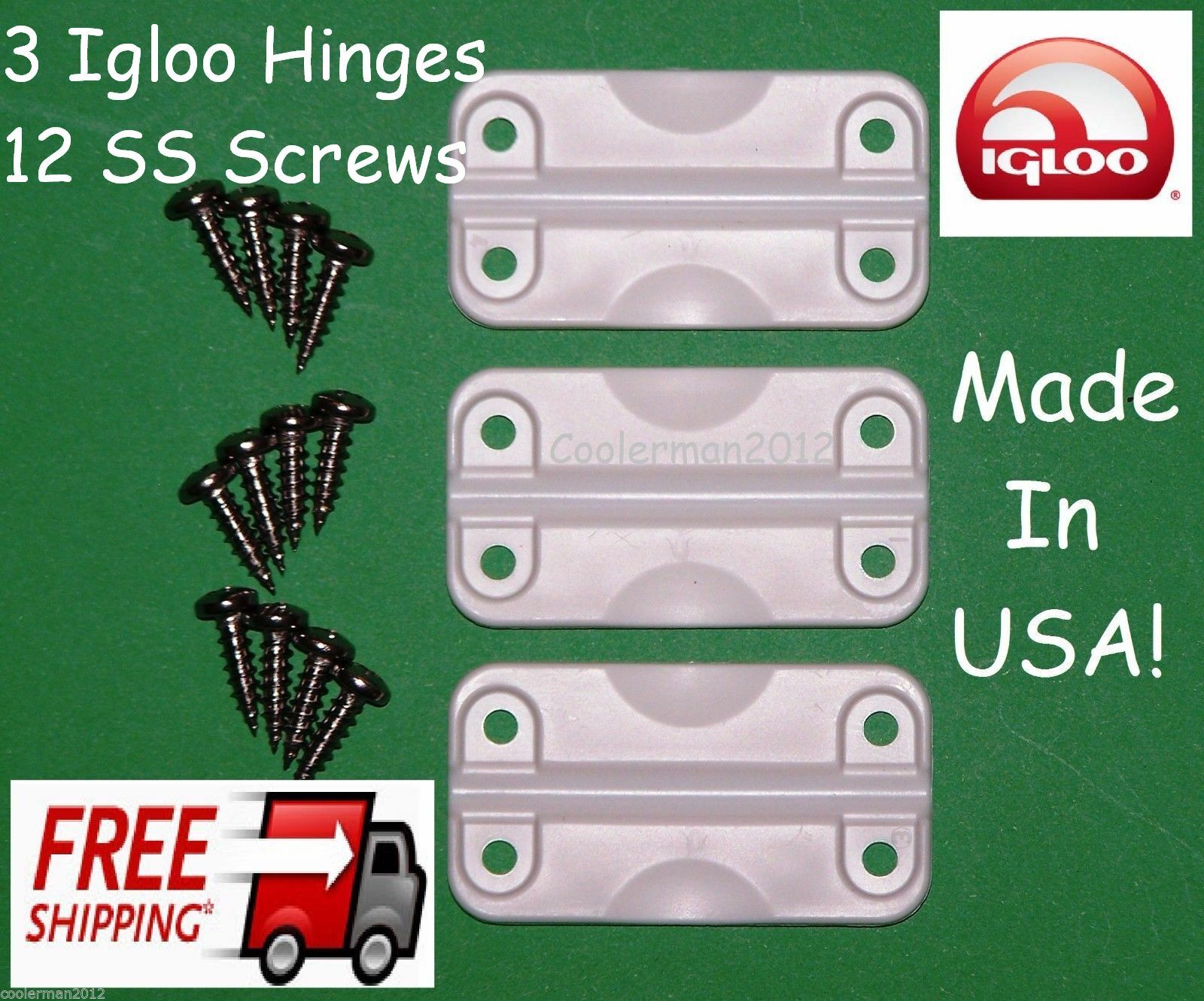 3 IGLOO COOLER REPLACEMENT PLASTIC HINGES + STAINLESS SCREWS HINGE
