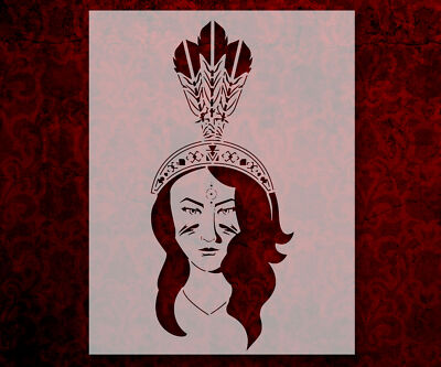 Native American Woman with Feather Headdress Stencil 8.5 x 11 Inches
