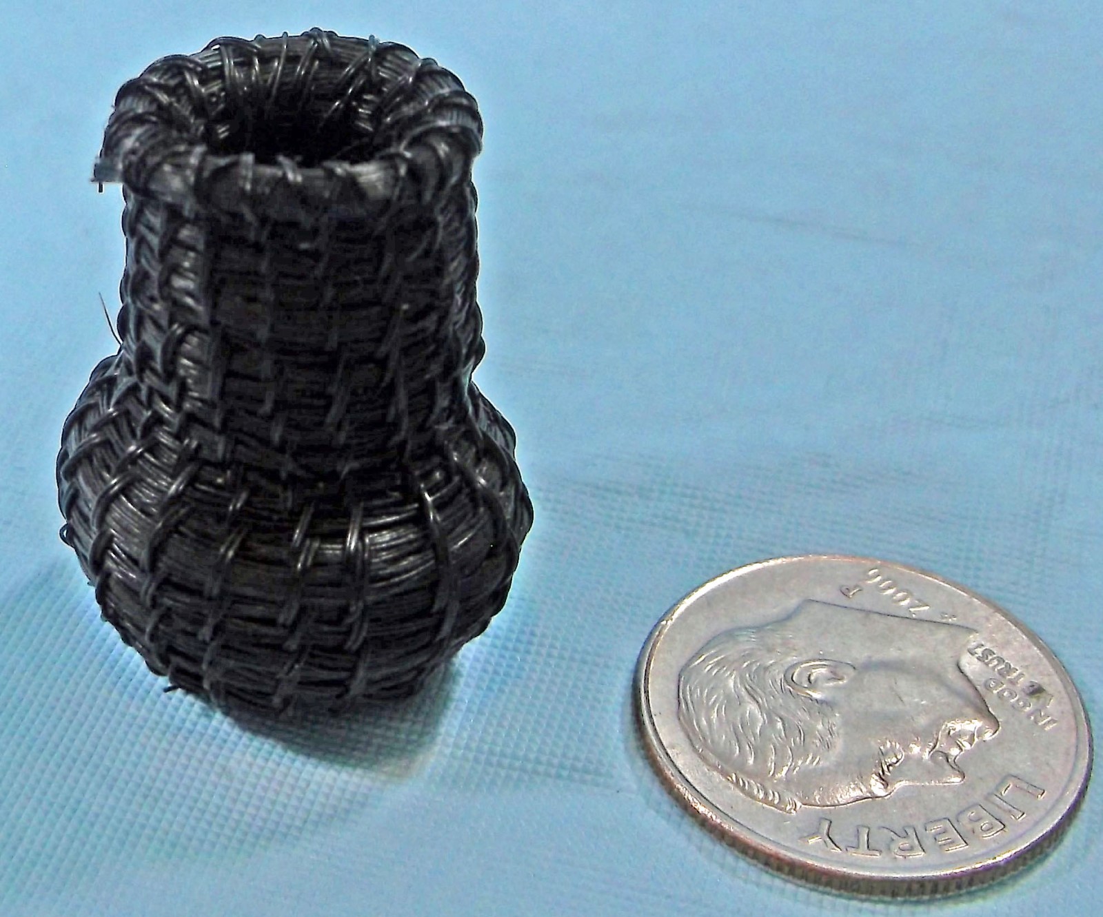 VTG. MINIATURE AMERICAN MADE WOVEN BLACK HORSEHAIR BASKET